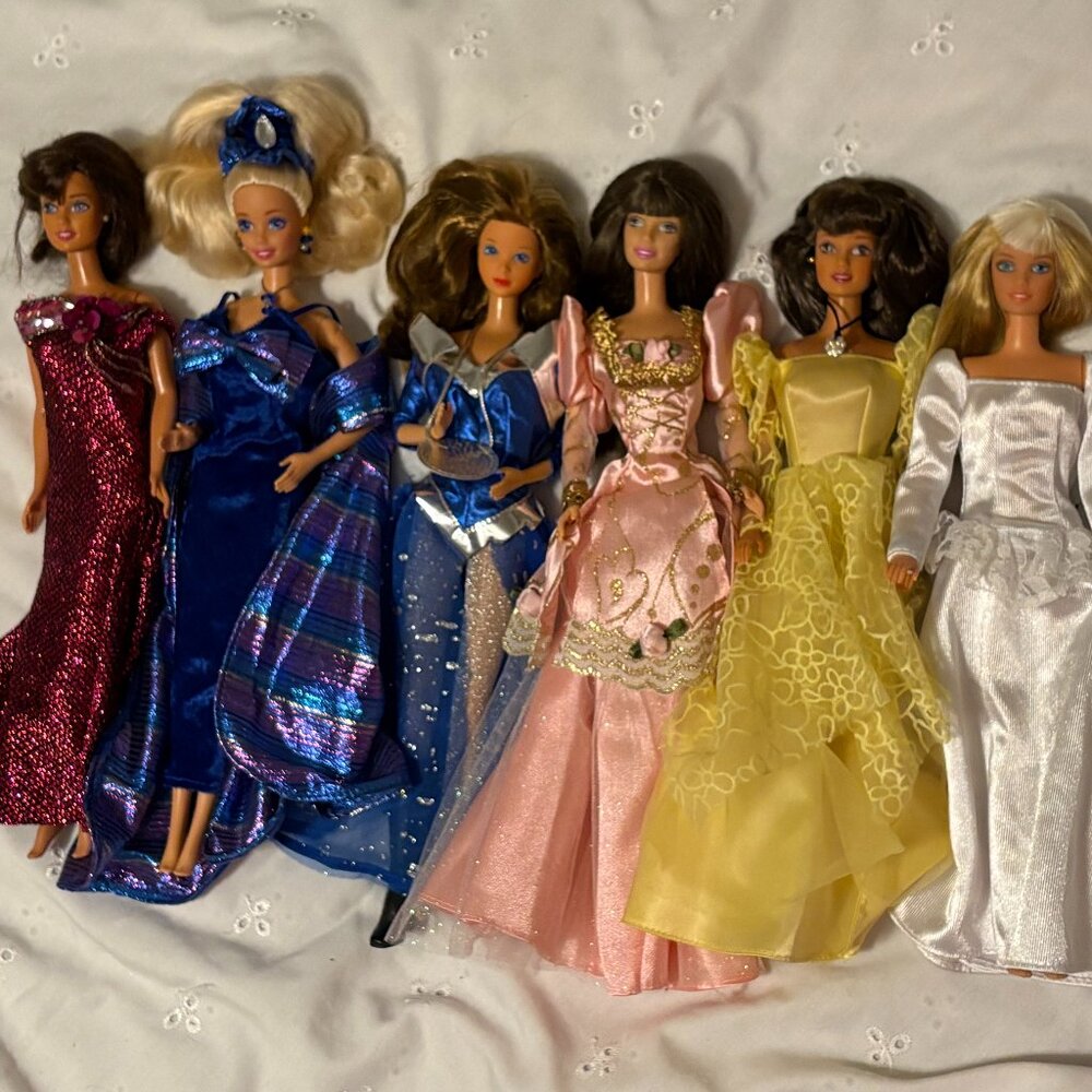 6 Gorgeous Vintage Barbies 1980s or earlier with Stunning Formal Wear & Costumes